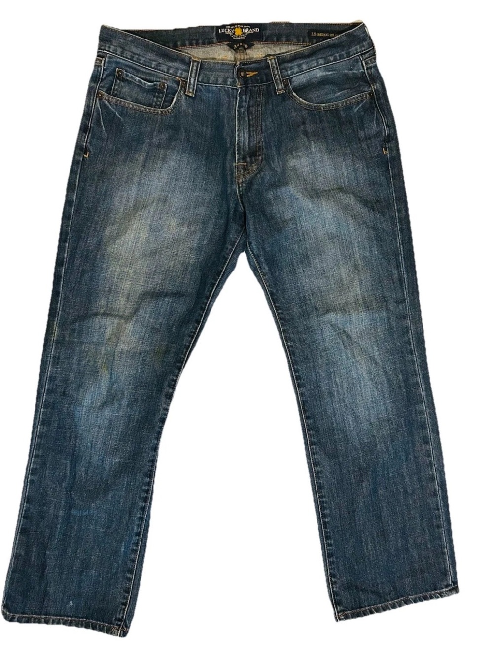 Lucky Brand 221 Original Straight Jeans Medium Wash Blue Distressed Men's 34x30